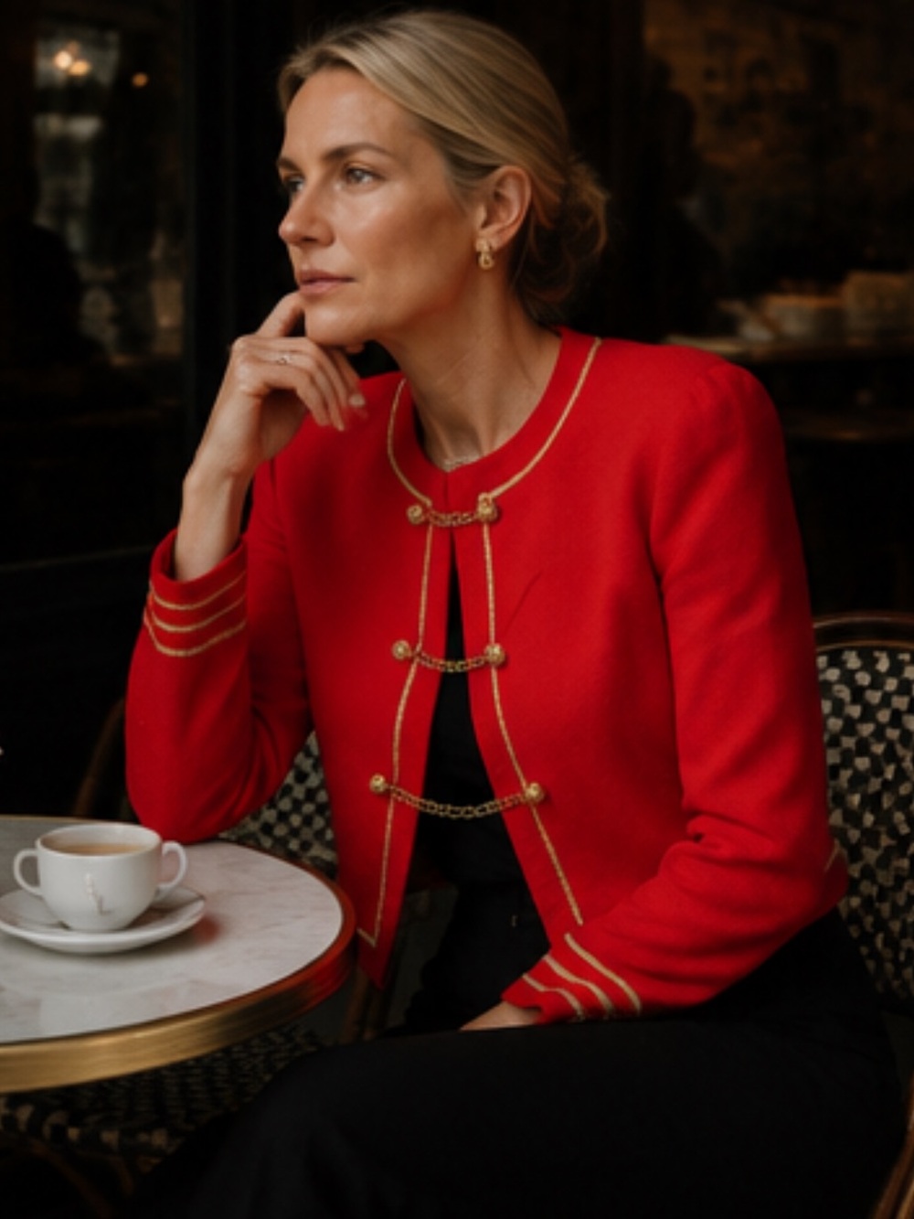 St. John Red and Gold Military Jacket, size 10 - Picture 2 of 16